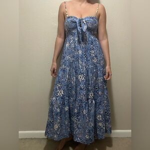 House of Harlow 1960 Blue Floral Boho Maxi Dress with Tie Front Size Small